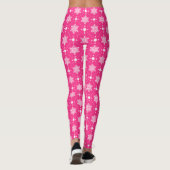Meisroze en witte sneeuwvlokken kerstpatroon leggings (Achterkant)