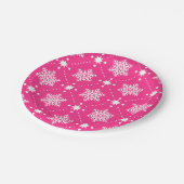 Meisroze en witte sneeuwvlokken kerstpatroon papieren bordje (Gekanteld)