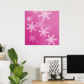 Meisroze en witte sneeuwvlokken voor kerstmis poster (Thuiskantoor)