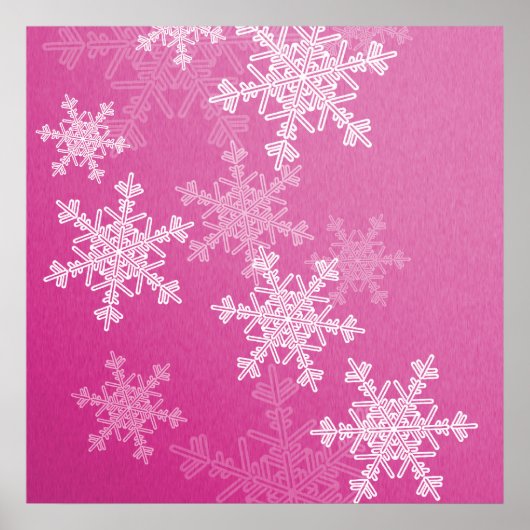 Meisroze en witte sneeuwvlokken voor kerstmis poster (Voorkant)