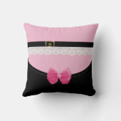 Meisroze en zwarte Baby schoenen met boog en naam Kussen (Achterkant)