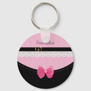 Meisroze en zwarte Baby schoenen met boog en naam Sleutelhanger