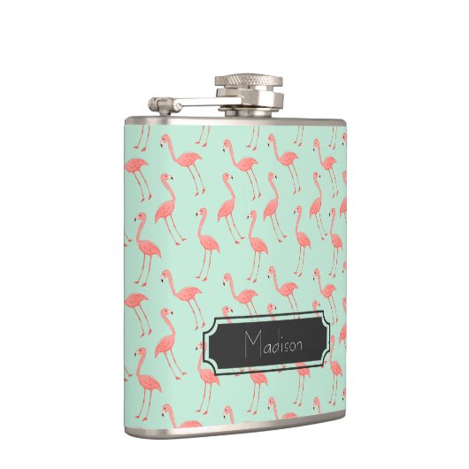 Meisroze Flamingo patroon | Jouw namen toevoegen Heupfles (Rechts)