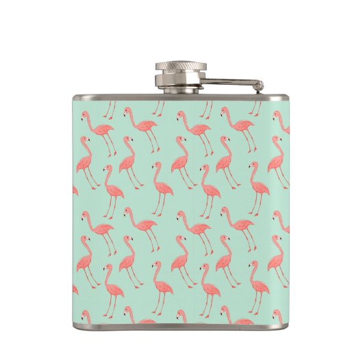 Meisroze Flamingo patroon | Jouw namen toevoegen Heupfles (Achterkant)