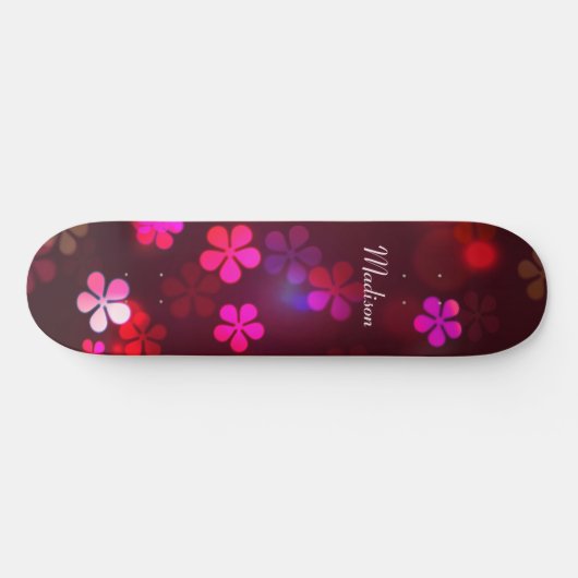 Meisroze Floral Aangepaste Aangepaste Naam Persoonlijk Skateboard (Horizontaal)
