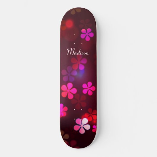 Meisroze Floral Aangepaste Aangepaste Naam Persoonlijk Skateboard (Voorkant)