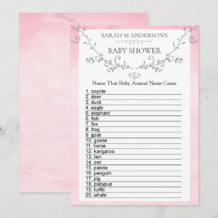 Meisroze Floral Baby Animal Name Game Kaart