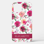 Meisroze Floral Pattern Persoonlijke naam Case-Mate iPhone Case (Achterkant)