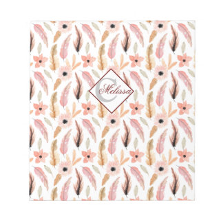 Meisroze Floral Waterverf Pattern Name Script Notitieblok