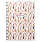 Meisroze Floral Waterverf Pattern Name Script Notitieboek (Voorkant)