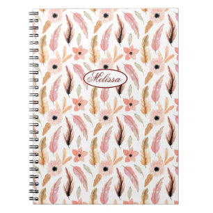 Meisroze Floral Waterverf Pattern Name Script Notitieboek
