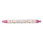 Meisroze Floral Waterverf Pattern Name Script Zwarte Inkt Pen (Voorkant)