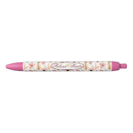 Meisroze Floral Waterverf Pattern Name Script Zwarte Inkt Pen