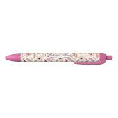 Meisroze Floral Waterverf Pattern Name Script Zwarte Inkt Pen (Bodem)