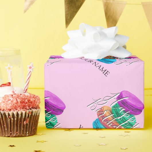 Meisroze Franse macaronkoekjes, aangepast op Birth Cadeaupapier (Verjaardagsfeest)