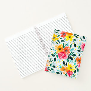 Meisroze gele Waterverf Floral Illustratie Notitieboek