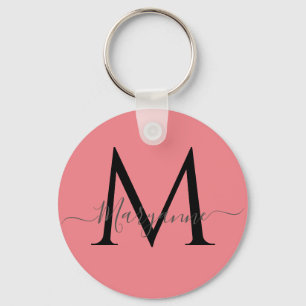 Meisroze gepersonaliseerd monogram sleutelhanger