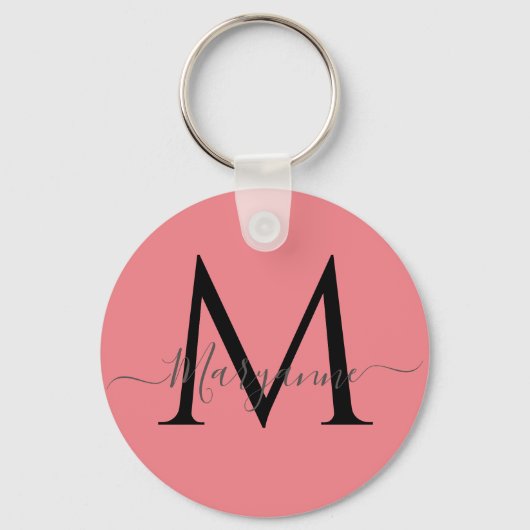 Meisroze gepersonaliseerd monogram sleutelhanger (Voorkant)