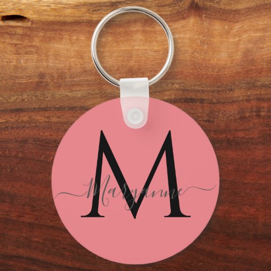 Meisroze gepersonaliseerd monogram sleutelhanger (Voorkant)