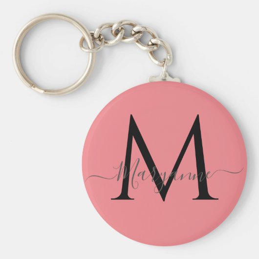 Meisroze gepersonaliseerd monogram sleutelhanger (Voorkant)