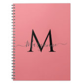 Meisroze gepersonaliseerd monogram zwart notitieboek (Voorkant)