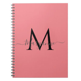 Meisroze gepersonaliseerd monogram zwart notitieboek