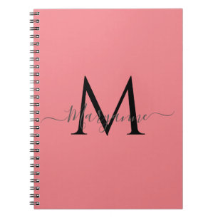 Meisroze gepersonaliseerd monogram zwart notitieboek