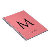 Meisroze gepersonaliseerd monogram zwart notitieboek (Rechterzijde)