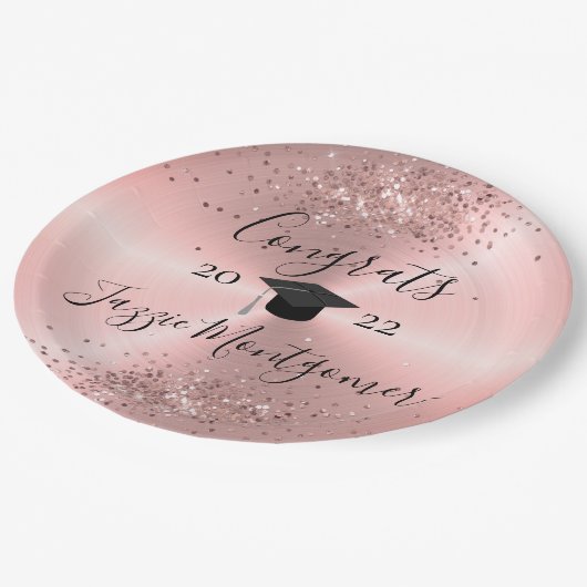 Meisroze gepolijst Sheen Glittery Papieren Bordje (Gekanteld)