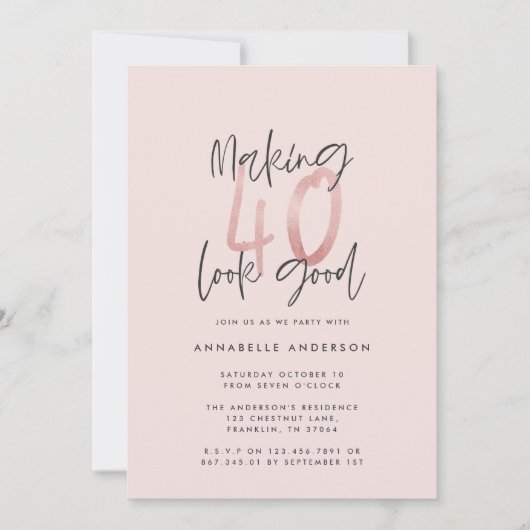 Meisroze glitter modern stijlvol 40ste verjaardag (Voorkant)