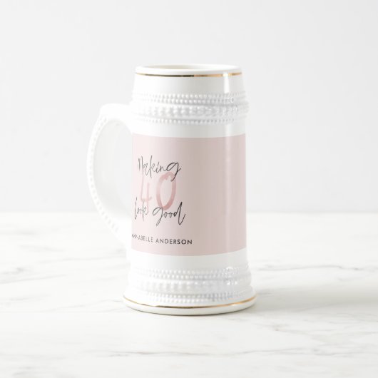 Meisroze glitter modern stijlvol 40ste verjaardag  bierpul (Voorkant links)