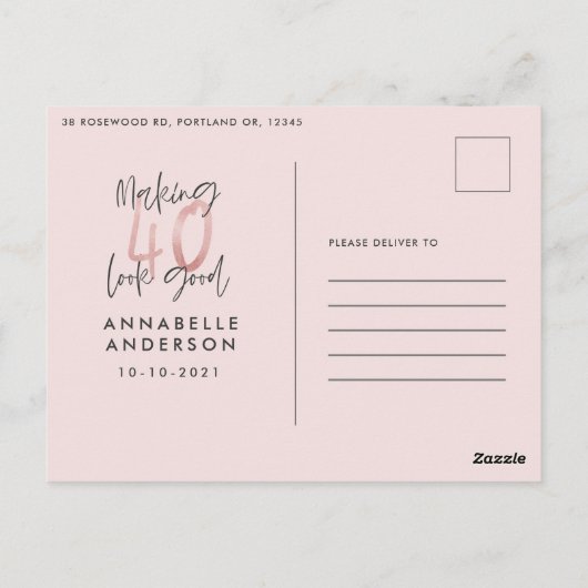 Meisroze glitter modern stijlvol 40ste verjaardag briefkaart (Achterkant)