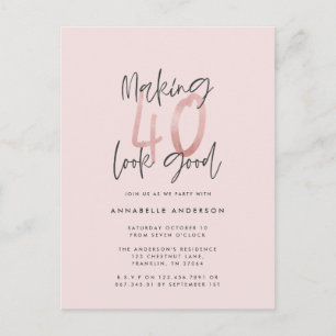 Meisroze glitter modern stijlvol 40ste verjaardag briefkaart