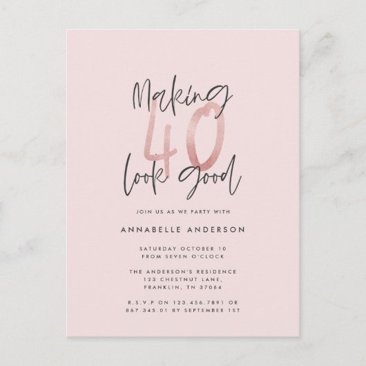 Meisroze glitter modern stijlvol 40ste verjaardag briefkaart (Voorkant)