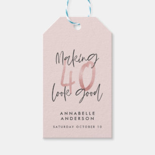 Meisroze glitter modern stijlvol 40ste verjaardag  cadeaulabel