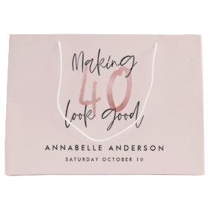 Meisroze glitter modern stijlvol 40ste verjaardag groot cadeauzakje