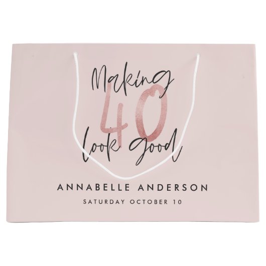 Meisroze glitter modern stijlvol 40ste verjaardag groot cadeauzakje (Voorkant)