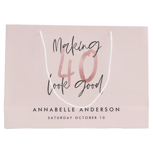 Meisroze glitter modern stijlvol 40ste verjaardag groot cadeauzakje (Achterkant)