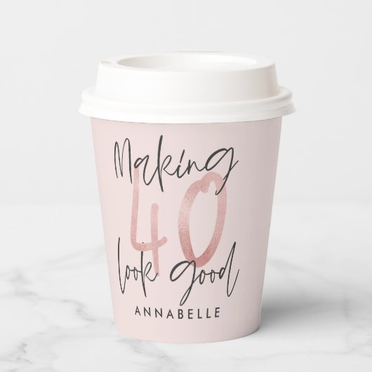 Meisroze glitter modern stijlvol 40ste verjaardag papieren bekers (Achterkant)