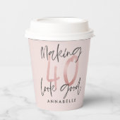 Meisroze glitter modern stijlvol 40ste verjaardag papieren bekers (Voorkant)