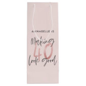 Meisroze glitter modern stijlvol 40ste verjaardag wijn cadeautas (Achterkant)