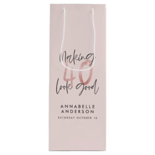 Meisroze glitter modern stijlvol 40ste verjaardag wijn cadeautas