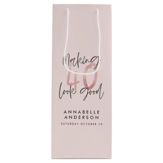 Meisroze glitter modern stijlvol 40ste verjaardag wijn cadeautas (Voorkant)