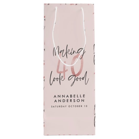 Meisroze glitter modern stijlvol 40ste verjaardag wijn cadeautas (Achterkant)