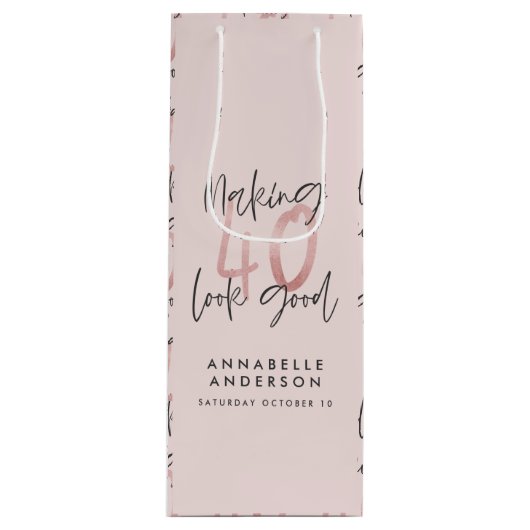 Meisroze glitter modern stijlvol 40ste verjaardag wijn cadeautas (Voorkant)