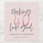 Meisroze glitter modern stijlvol 40ste verjaardag wijn etiket (Enkel label)