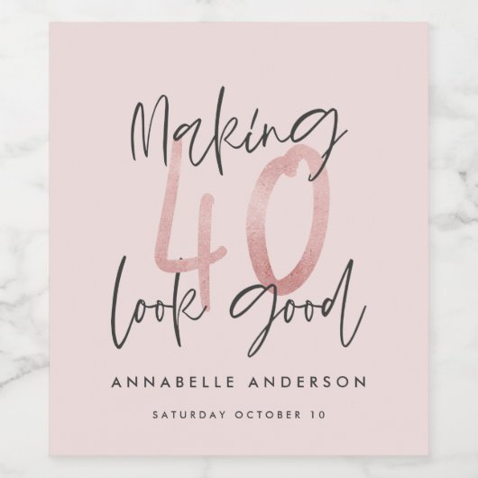 Meisroze glitter modern stijlvol 40ste verjaardag wijn etiket (Enkel label)
