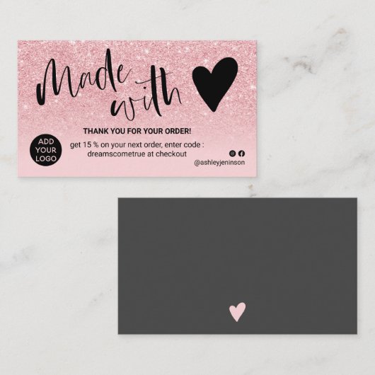 Meisroze glitter ombre bedankt dat je verliefd ben visitekaartje (Voorkant / Achterkant)