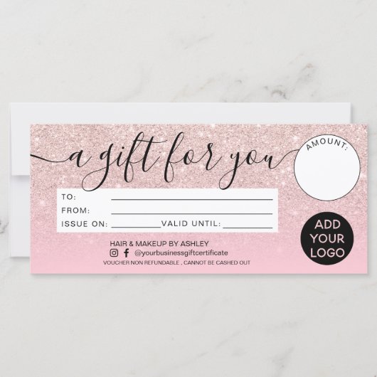 Meisroze glitter ombre gift certificate logo (Voorkant)