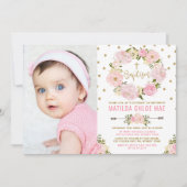 Meisroze goudWaterverf Floral Wreator Baptisme Kaart (Voorkant)